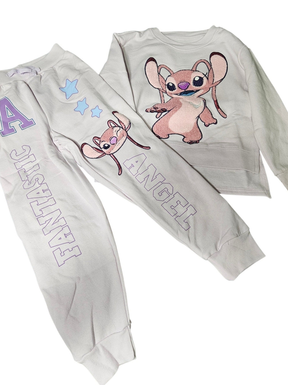 Disney Cream Angel Graphic Pajama Set with Purple Accents